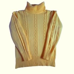 Amcrest Cable Knit Turtleneck Sweater Womens 16 Yellow Acrylic Long Sleeve Knit